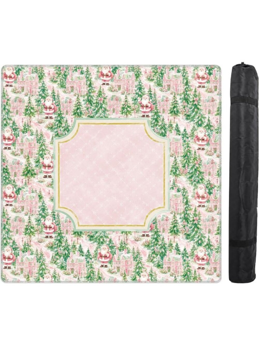 Preppy Pink & Green Christmas Tree Mahjong Mat 31.5x31.5 in - Festive Holiday